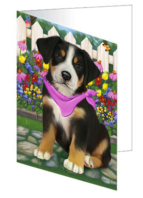 Spring Floral Greater Swiss Mountain Dog Handmade Artwork Assorted Pets Greeting Cards and Note Cards with Envelopes for All Occasions and Holiday Seasons GCD60815
