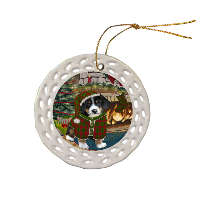 The Stocking was Hung Greater Swiss Mountain Dog Ceramic Doily Ornament DPOR55685