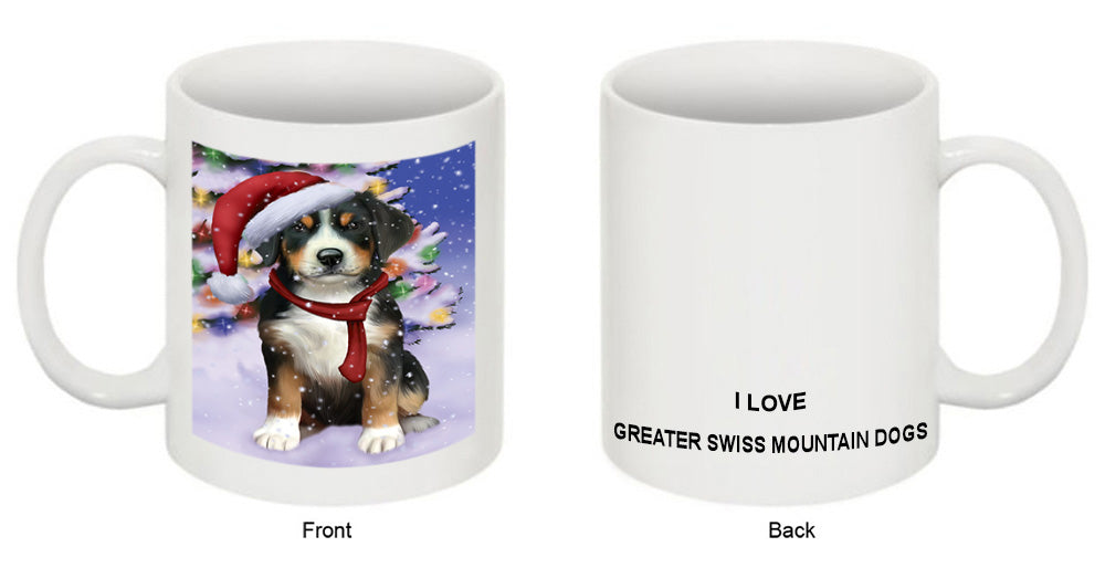 Winterland Wonderland Greater Swiss Mountain Dog In Christmas Holiday Scenic Background Coffee Mug MUG49159