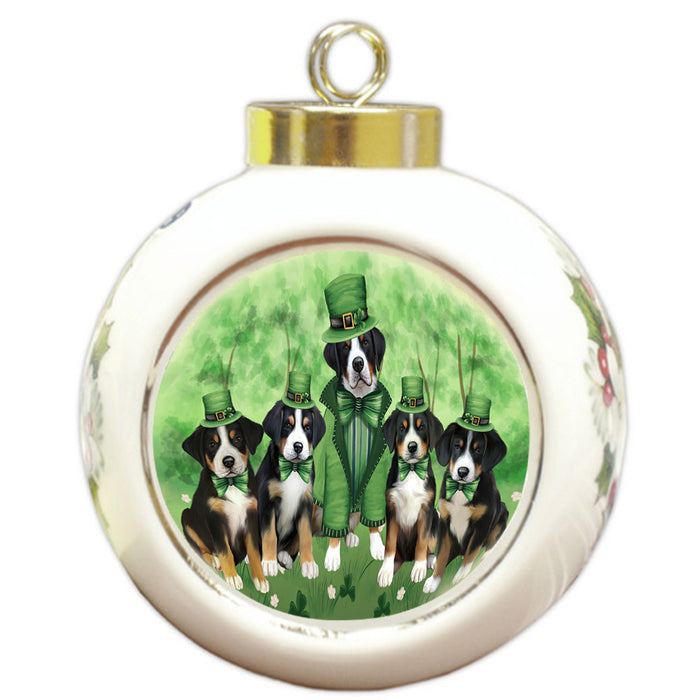 St. Patricks Day Irish Portrait Greater Swiss Mountain Dogs Round Ball Christmas Ornament RBPOR58139