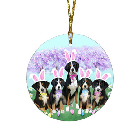 Easter Holiday Greater Swiss Mountain Dogs Round Flat Christmas Ornament RFPOR57309