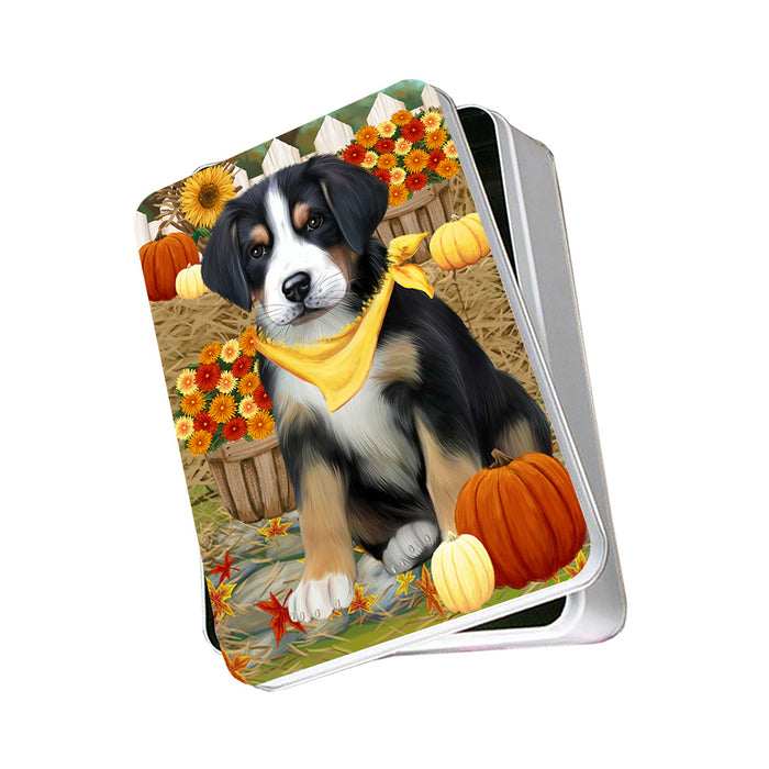 Fall Autumn Greeting Greater Swiss Mountain Dog with Pumpkins Photo Storage Tin PITN52333