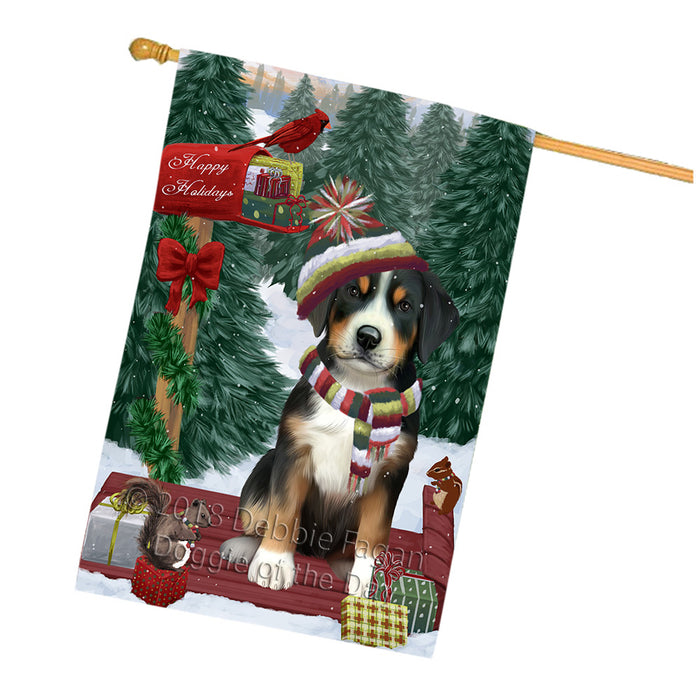 Merry Christmas Woodland Sled Greater Swiss Mountain Dog House Flag FLG55376