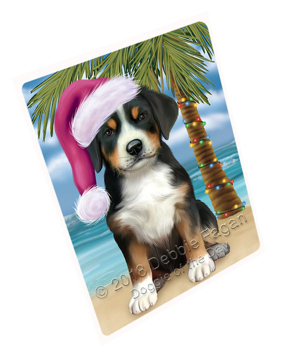 Summertime Happy Holidays Christmas Greater Swiss Mountain Dog on Tropical Island Beach Large Refrigerator / Dishwasher Magnet RMAG88260