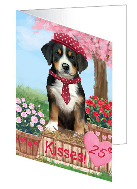 Rosie 25 Cent Kisses Greater Swiss Mountain Dog Handmade Artwork Assorted Pets Greeting Cards and Note Cards with Envelopes for All Occasions and Holiday Seasons GCD72167