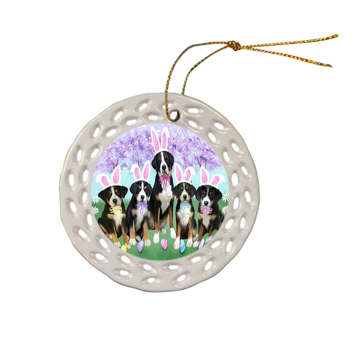 Easter Holiday Greater Swiss Mountain Dogs Ceramic Doily Ornament DPOR57309