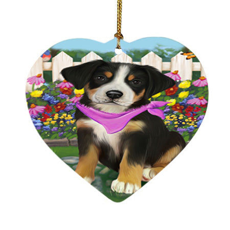 Spring Floral Greater Swiss Mountain Dog Heart Christmas Ornament HPOR52262