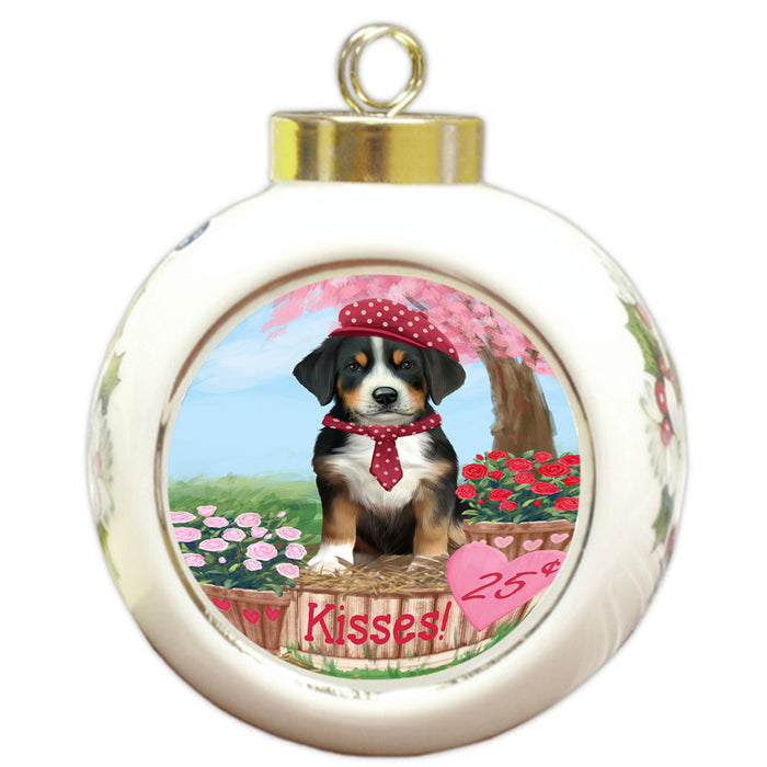 Rosie 25 Cent Kisses Greater Swiss Mountain Dog Round Ball Christmas Ornament RBPOR56240