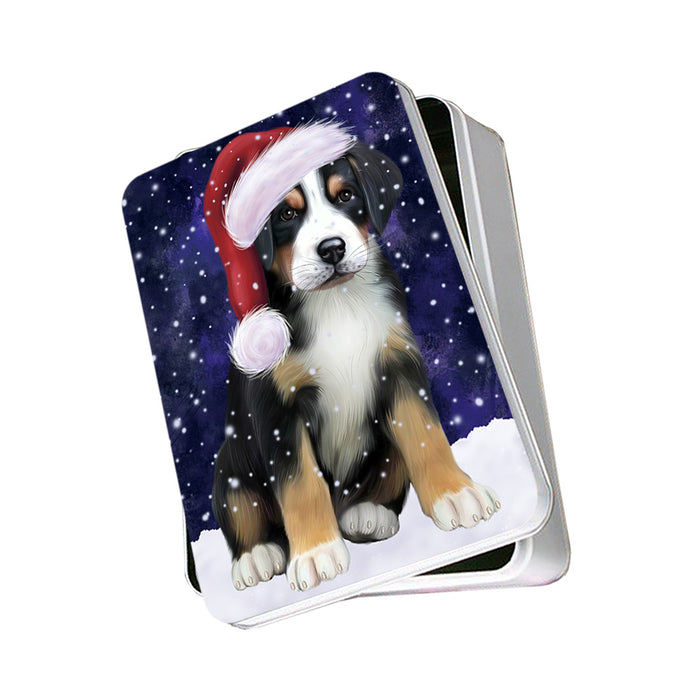Let it Snow Christmas Holiday Greater Swiss Mountain Dog Wearing Santa Hat Photo Storage Tin PITN54244