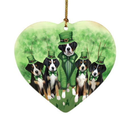 St. Patricks Day Irish Portrait Greater Swiss Mountain Dogs Heart Christmas Ornament HPOR57952