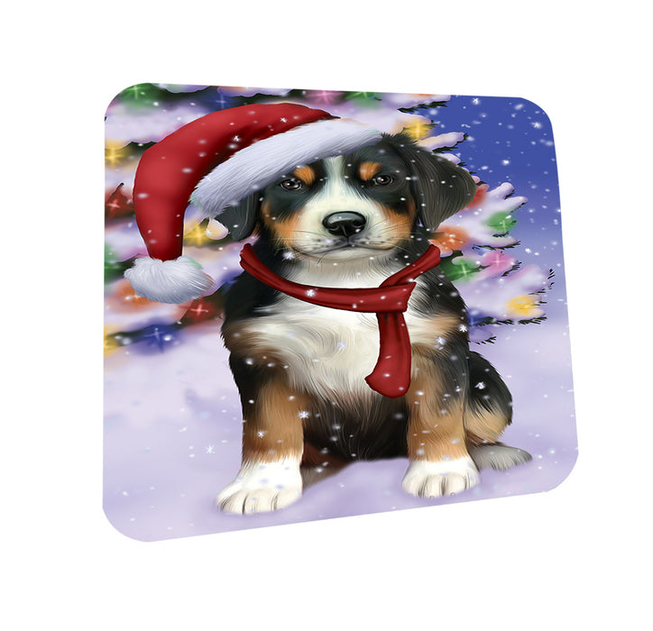 Winterland Wonderland Greater Swiss Mountain Dog In Christmas Holiday Scenic Background Coasters Set of 4 CST53719