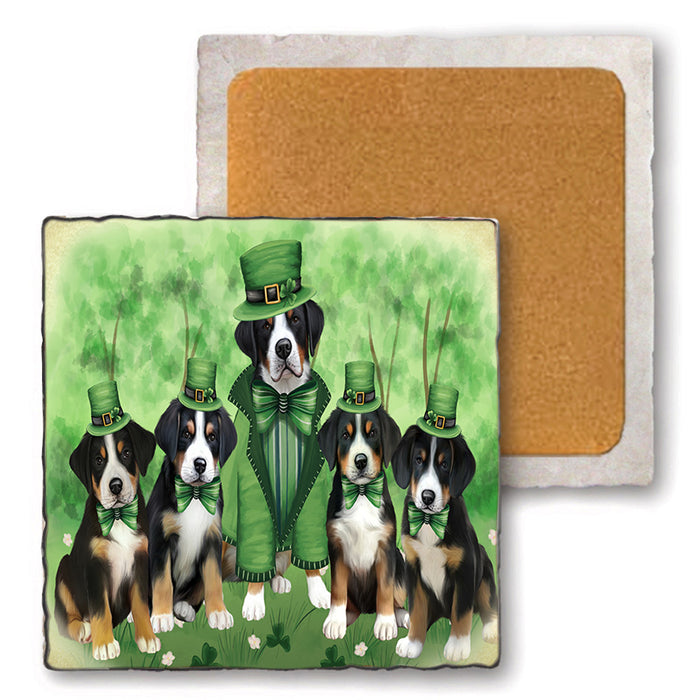 St. Patricks Day Irish Portrait Greater Swiss Mountain Dogs Set of 4 Natural Stone Marble Tile Coasters MCST52012