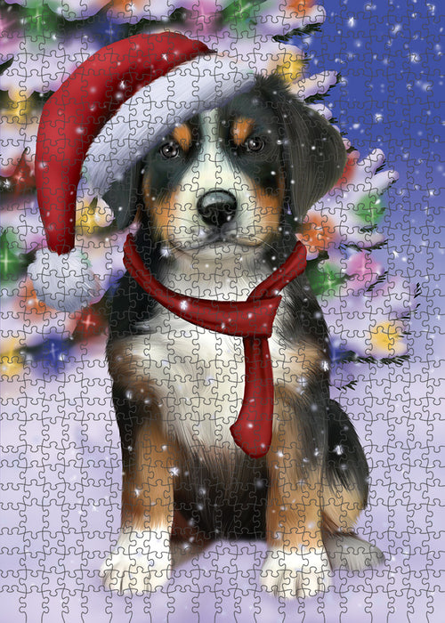 Winterland Wonderland Greater Swiss Mountain Dog In Christmas Holiday Scenic Background Puzzle with Photo Tin PUZL82200