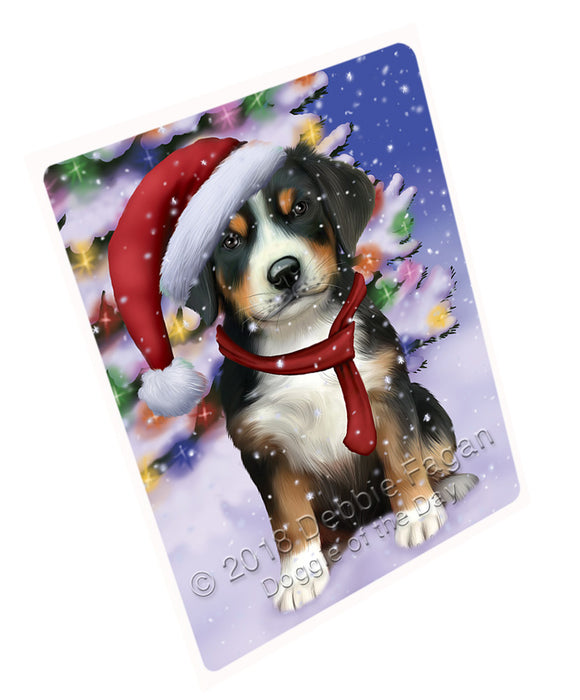 Winterland Wonderland Greater Swiss Mountain Dog In Christmas Holiday Scenic Background Large Refrigerator / Dishwasher Magnet RMAG83448