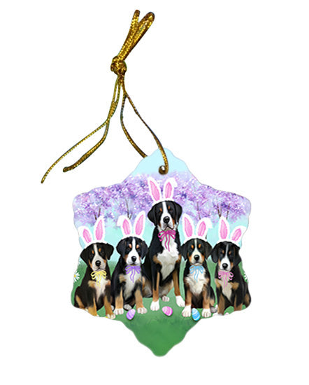Easter Holiday Greater Swiss Mountain Dogs Star Porcelain Ornament SPOR57309