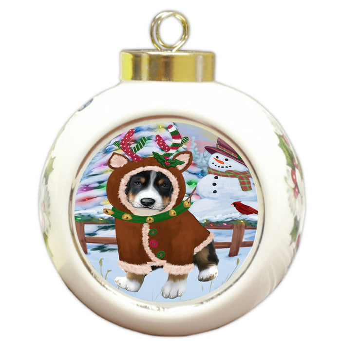 Christmas Gingerbread House Candyfest Greater Swiss Mountain Dog Round Ball Christmas Ornament RBPOR56711