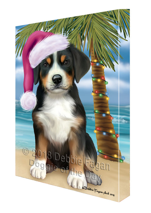 Summertime Happy Holidays Christmas Greater Swiss Mountain Dog on Tropical Island Beach Canvas Print Wall Art Décor CVS108917