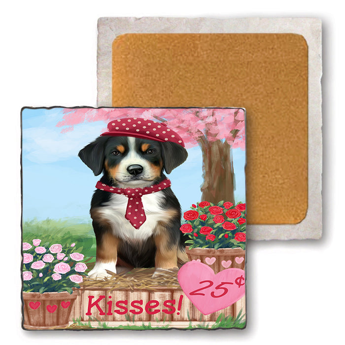 Rosie 25 Cent Kisses Greater Swiss Mountain Dog Set of 4 Natural Stone Marble Tile Coasters MCST50884