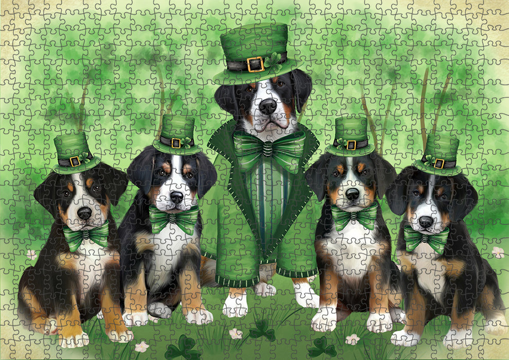 St. Patricks Day Irish Portrait Greater Swiss Mountain Dogs Portrait Jigsaw Puzzle for Adults Animal Interlocking Puzzle Game Unique Gift for Dog Lover's with Metal Tin Box PZL055