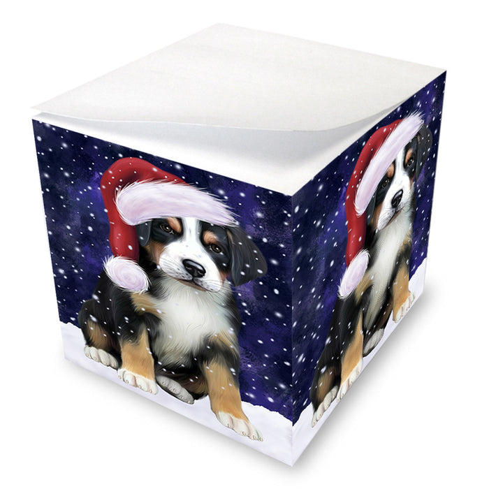 Let it Snow Christmas Holiday Greater Swiss Mountain Dog Wearing Santa Hat Note Cube NOC55947