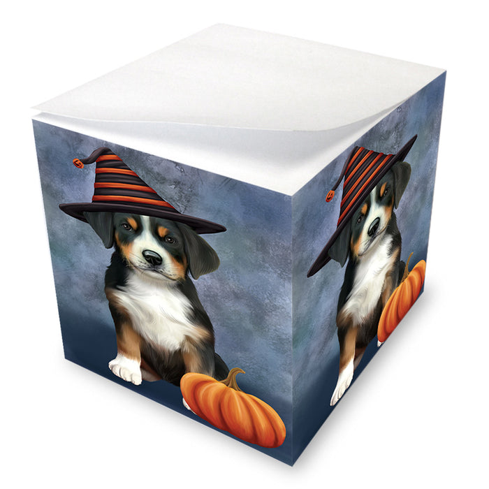 Happy Halloween Greater Swiss Mountain Dog Wearing Witch Hat with Pumpkin Note Cube NOC56377