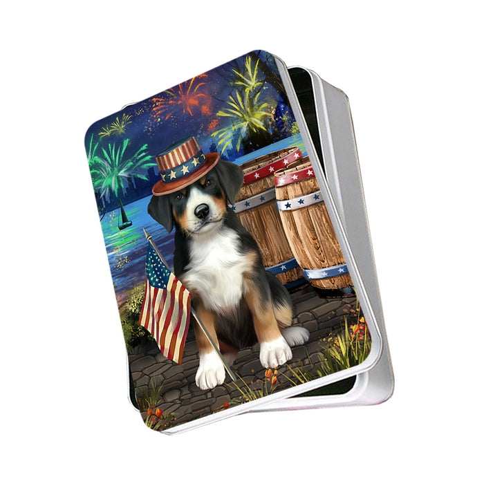 4th of July Independence Day Fireworks Greater Swiss Mountain Dog at the Lake Photo Storage Tin PITN51164