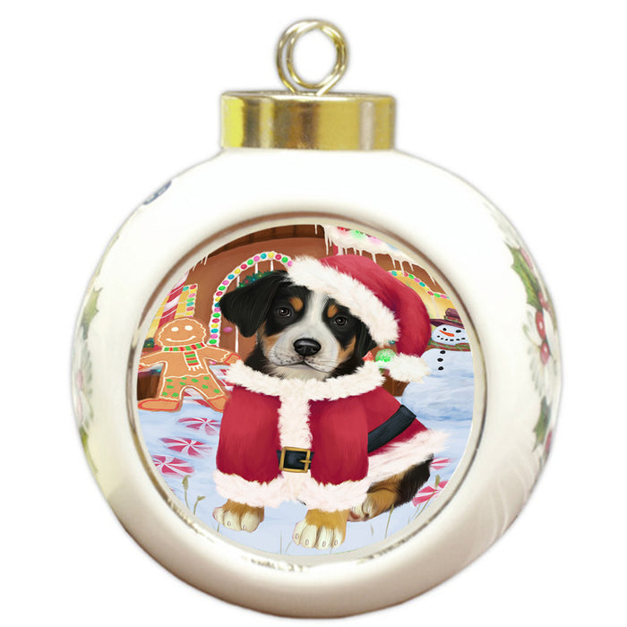 Christmas Gingerbread House Candyfest Greater Swiss Mountain Dog Round Ball Christmas Ornament RBPOR56712