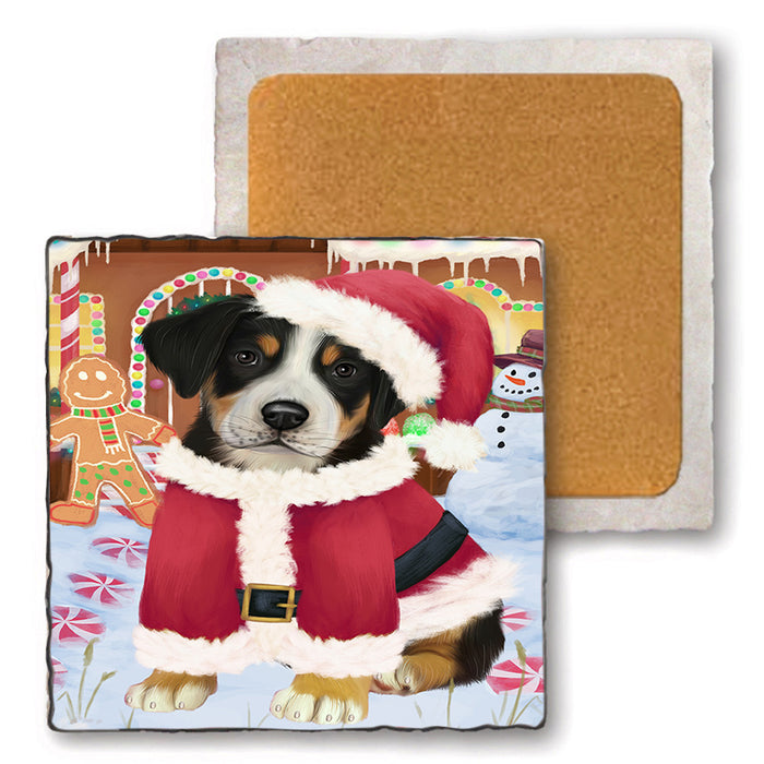 Christmas Gingerbread House Candyfest Greater Swiss Mountain Dog Set of 4 Natural Stone Marble Tile Coasters MCST51356