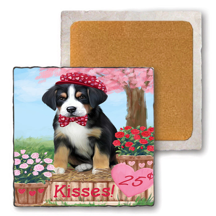 Rosie 25 Cent Kisses Greater Swiss Mountain Dog Set of 4 Natural Stone Marble Tile Coasters MCST50885