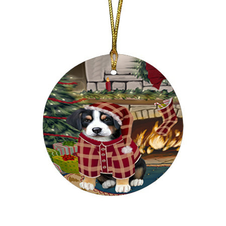 The Stocking was Hung Greater Swiss Mountain Dog Round Flat Christmas Ornament RFPOR55686