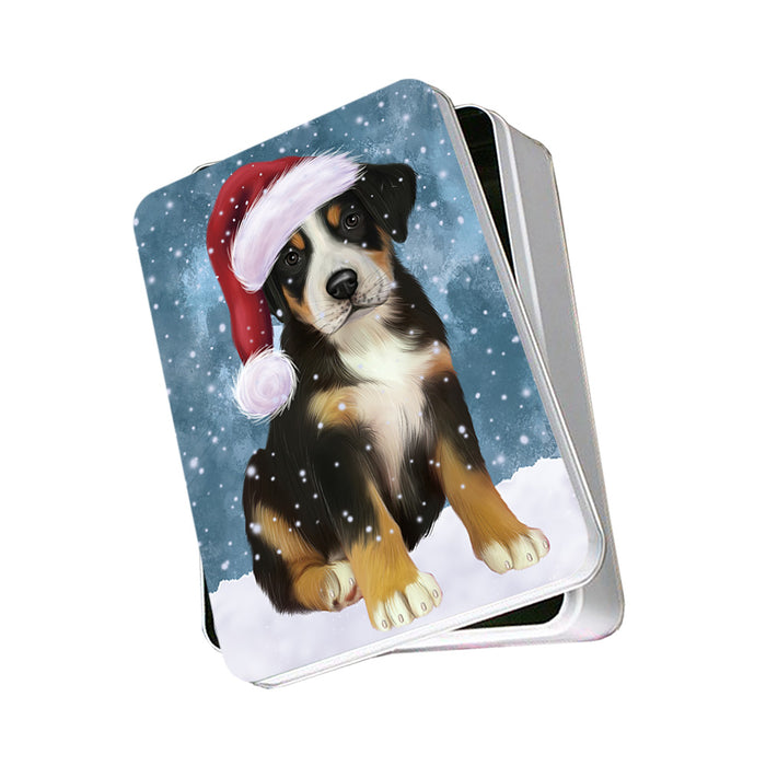 Let it Snow Christmas Holiday Greater Swiss Mountain Dog Wearing Santa Hat Photo Storage Tin PITN54245