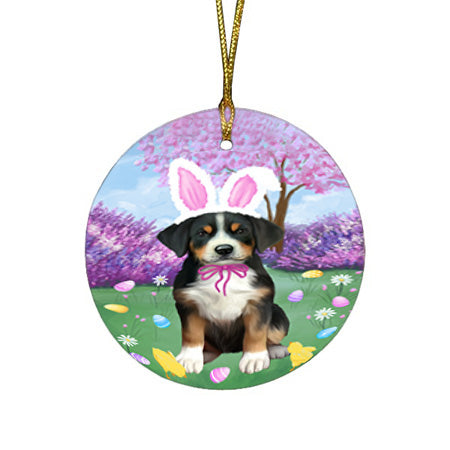 Easter Holiday Greater Swiss Mountain Dog Round Flat Christmas Ornament RFPOR57310