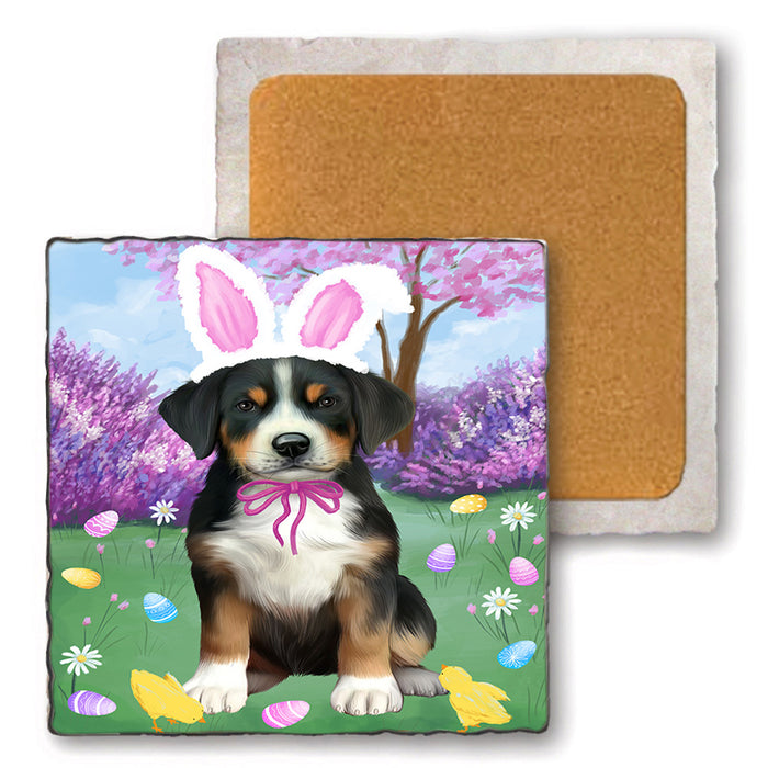 Easter Holiday Greater Swiss Mountain Dog Set of 4 Natural Stone Marble Tile Coasters MCST51909