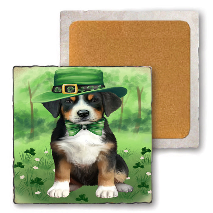 St. Patricks Day Irish Portrait Greater Swiss Mountain Dog Set of 4 Natural Stone Marble Tile Coasters MCST52013