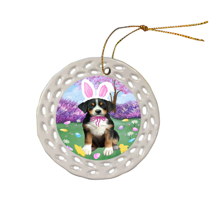Easter Holiday Greater Swiss Mountain Dog Ceramic Doily Ornament DPOR57310