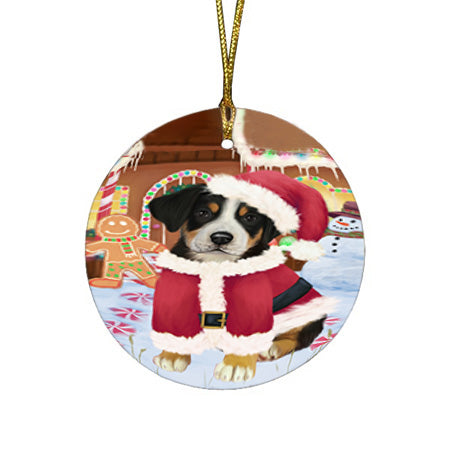 Christmas Gingerbread House Candyfest Greater Swiss Mountain Dog Round Flat Christmas Ornament RFPOR56712