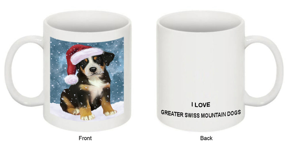 Let it Snow Christmas Holiday Greater Swiss Mountain Dog Wearing Santa Hat Coffee Mug MUG49700