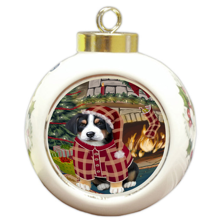 The Stocking was Hung Greater Swiss Mountain Dog Round Ball Christmas Ornament RBPOR55686