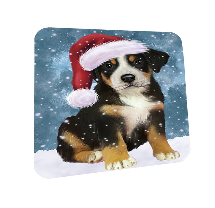 Let it Snow Christmas Holiday Greater Swiss Mountain Dog Wearing Santa Hat Coasters Set of 4 CST54260