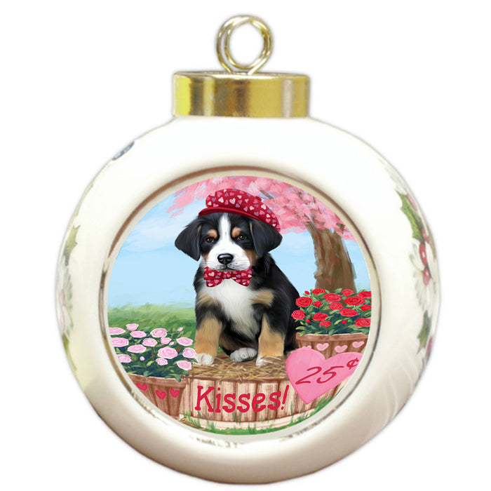 Rosie 25 Cent Kisses Greater Swiss Mountain Dog Round Ball Christmas Ornament RBPOR56241