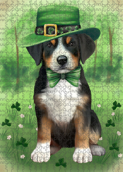 St. Patricks Day Irish Portrait Greater Swiss Mountain Dog Portrait Jigsaw Puzzle for Adults Animal Interlocking Puzzle Game Unique Gift for Dog Lover's with Metal Tin Box PZL056