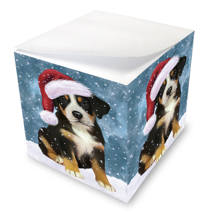 Let it Snow Christmas Holiday Greater Swiss Mountain Dog Wearing Santa Hat Note Cube NOC55948