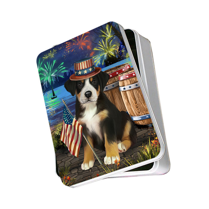 4th of July Independence Day Fireworks Greater Swiss Mountain Dog at the Lake Photo Storage Tin PITN51165