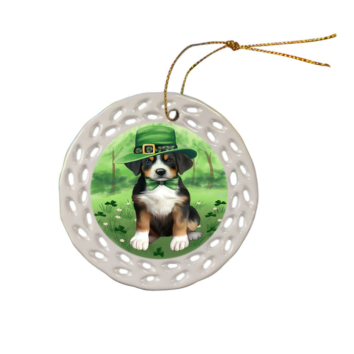 St. Patricks Day Irish Portrait Greater Swiss Mountain Dog Ceramic Doily Ornament DPOR57953