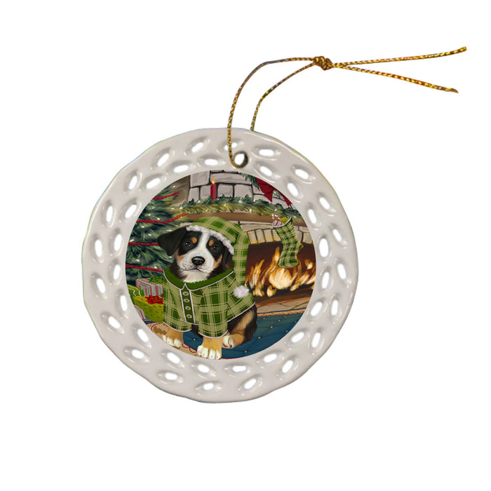 The Stocking was Hung Greater Swiss Mountain Dog Ceramic Doily Ornament DPOR55687