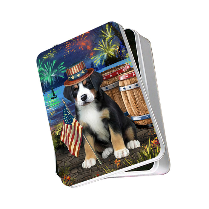 4th of July Independence Day Fireworks Greater Swiss Mountain Dog at the Lake Photo Storage Tin PITN51166