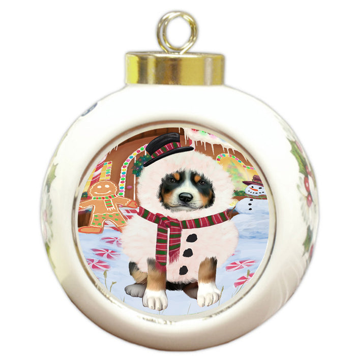 Christmas Gingerbread House Candyfest Greater Swiss Mountain Dog Round Ball Christmas Ornament RBPOR56713