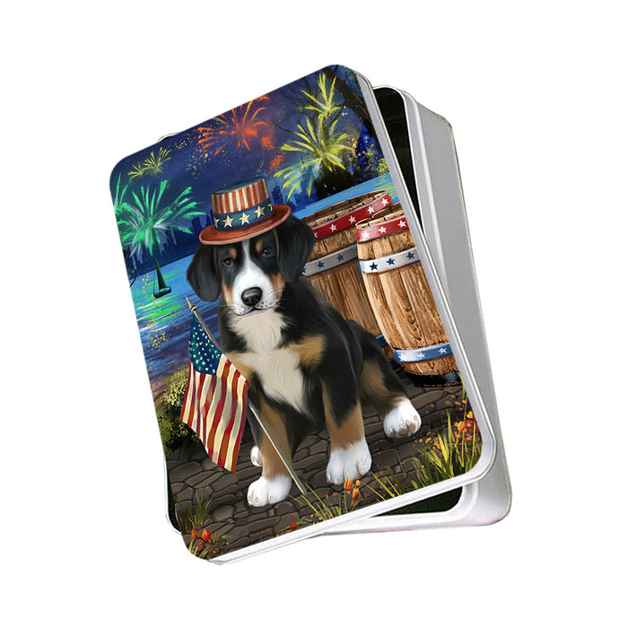 4th of July Independence Day Fireworks Greater Swiss Mountain Dog at the Lake Photo Storage Tin PITN51167
