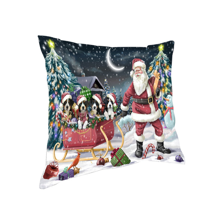Santa Sled Dogs Christmas Happy Holidays Greater Swiss Mountain Dogs Pillow PIL63244