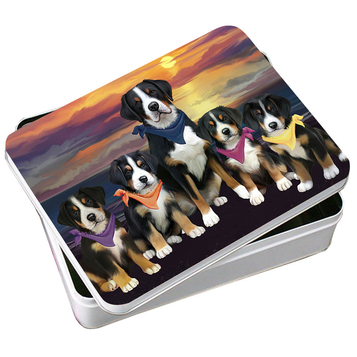Family Sunset Portrait Greater Swiss Mountain Dogs Photo Storage Tin PITN52487